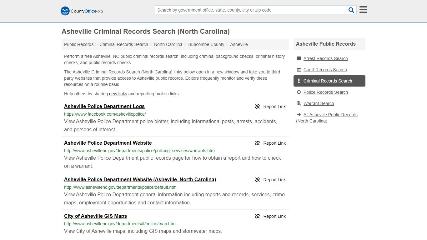 Asheville Criminal Records Search (North Carolina) - County Office